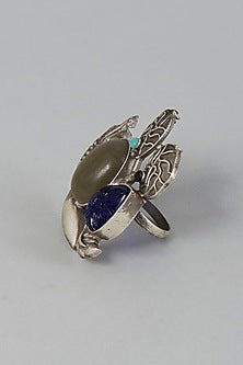 Silver Finish Semi-Precious Stones Ring