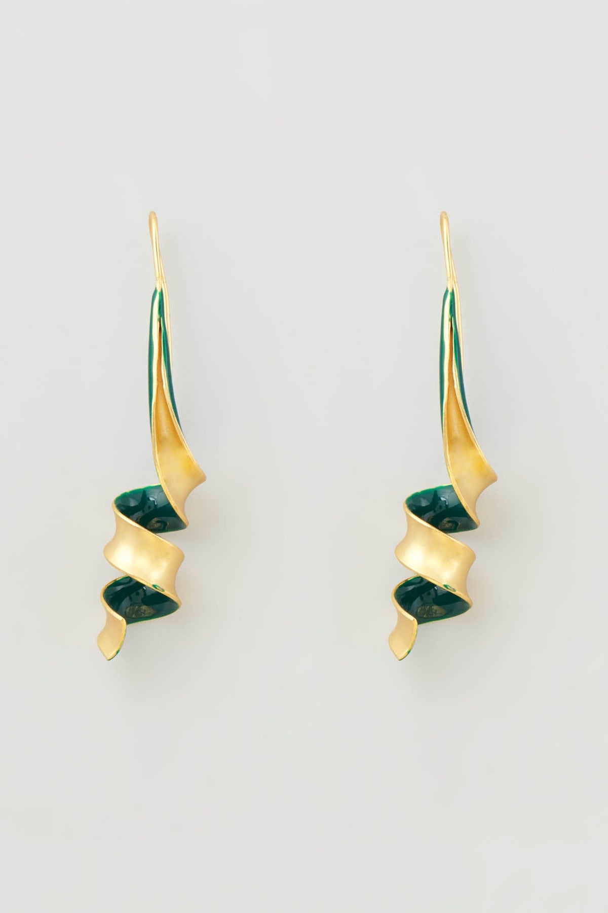 Gold Micro Plated Dark Green Enameled Earrings