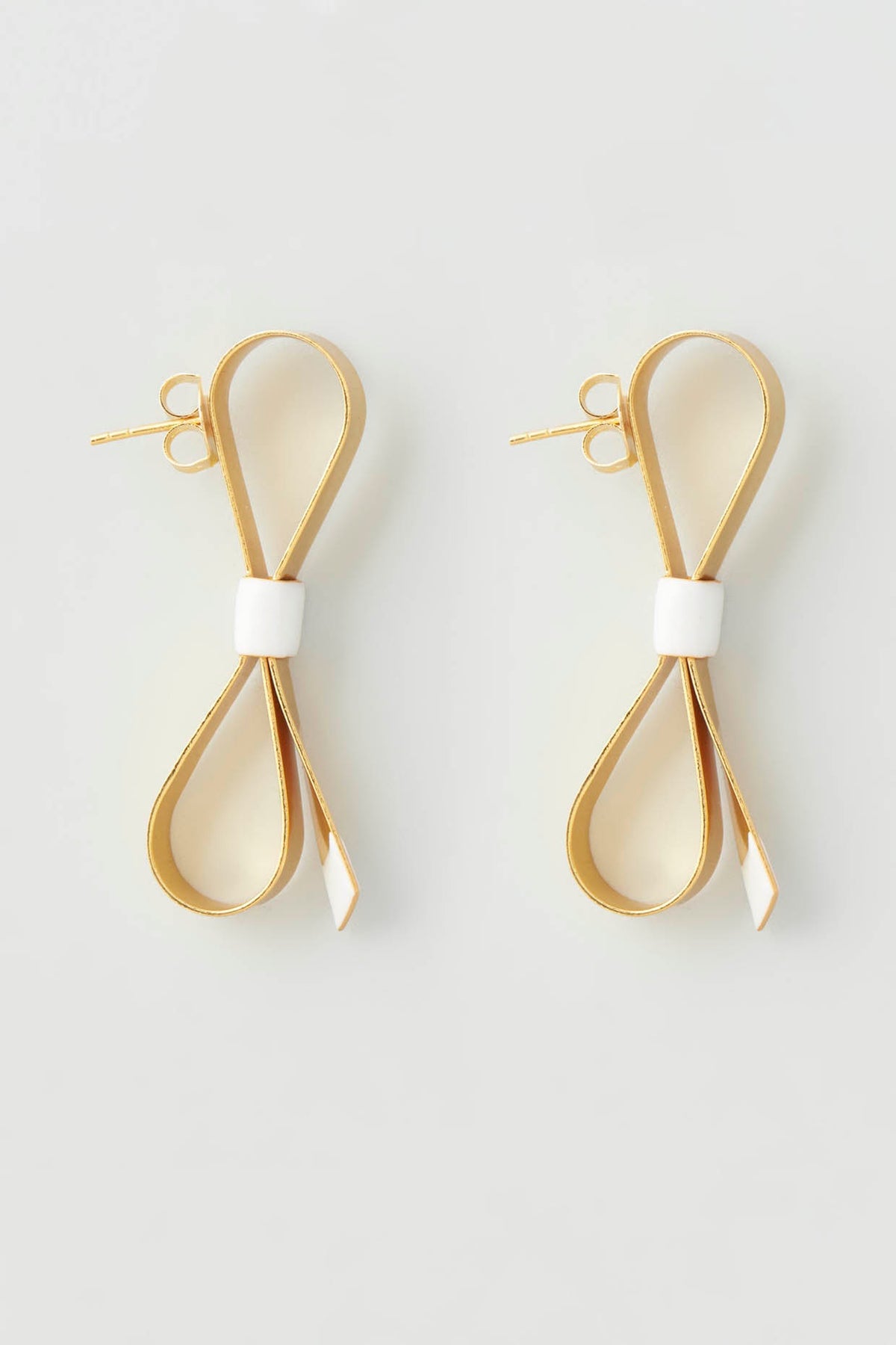 Gold Micro Plated Enameled Earrings With White Enamel