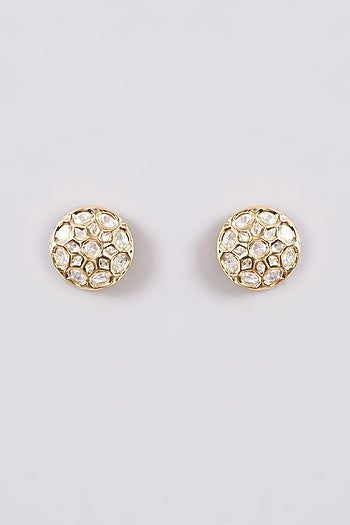 Gold Finish Kundan Polki Stud Earrings