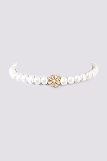 Gold Finish Kundan Polki & Pearl Choker Necklace