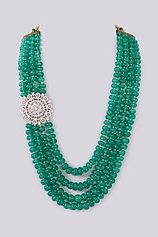 White Finish Green Onyx & Zircon Necklace