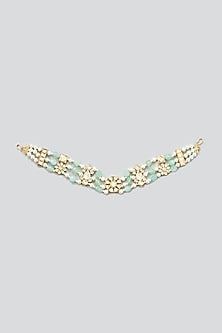 Gold Finish Kundan Polki & Pearl Sheeshpatti With Maangtikka