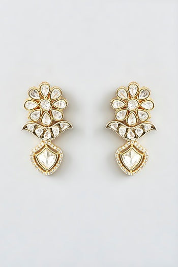 Gold Finish Kundan Polki Stud Earrings