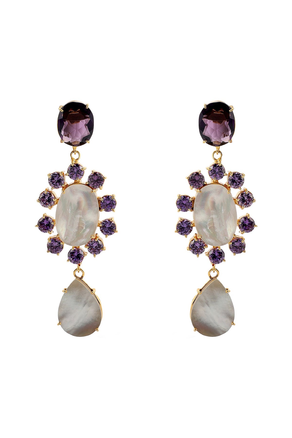 Gold Finish Amethyst Dangler Earrings