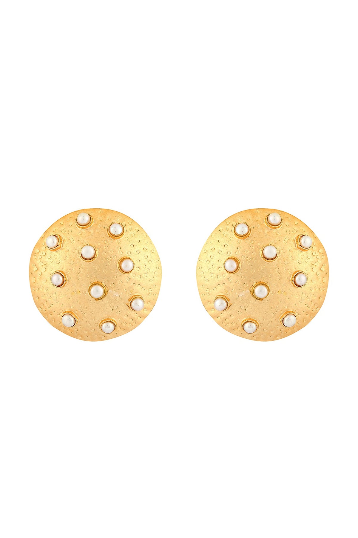 Gold Finish Pearl Stud Earrings