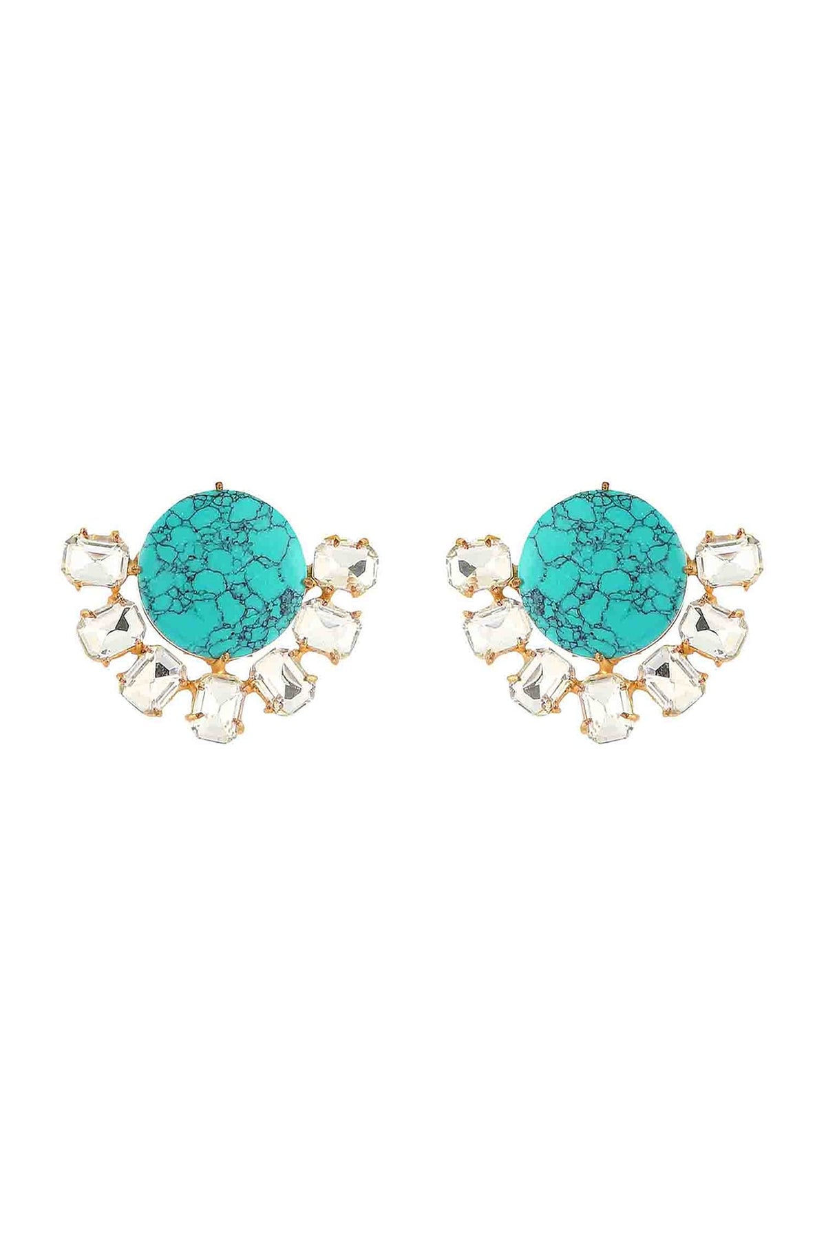 Gold Finish Turquoise & Crystal Stud Earrings
