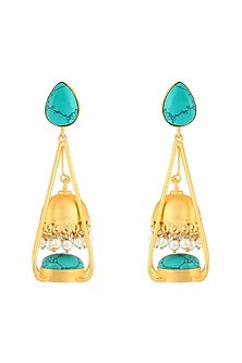 Gold Finish Turquoise Dangler Earrings