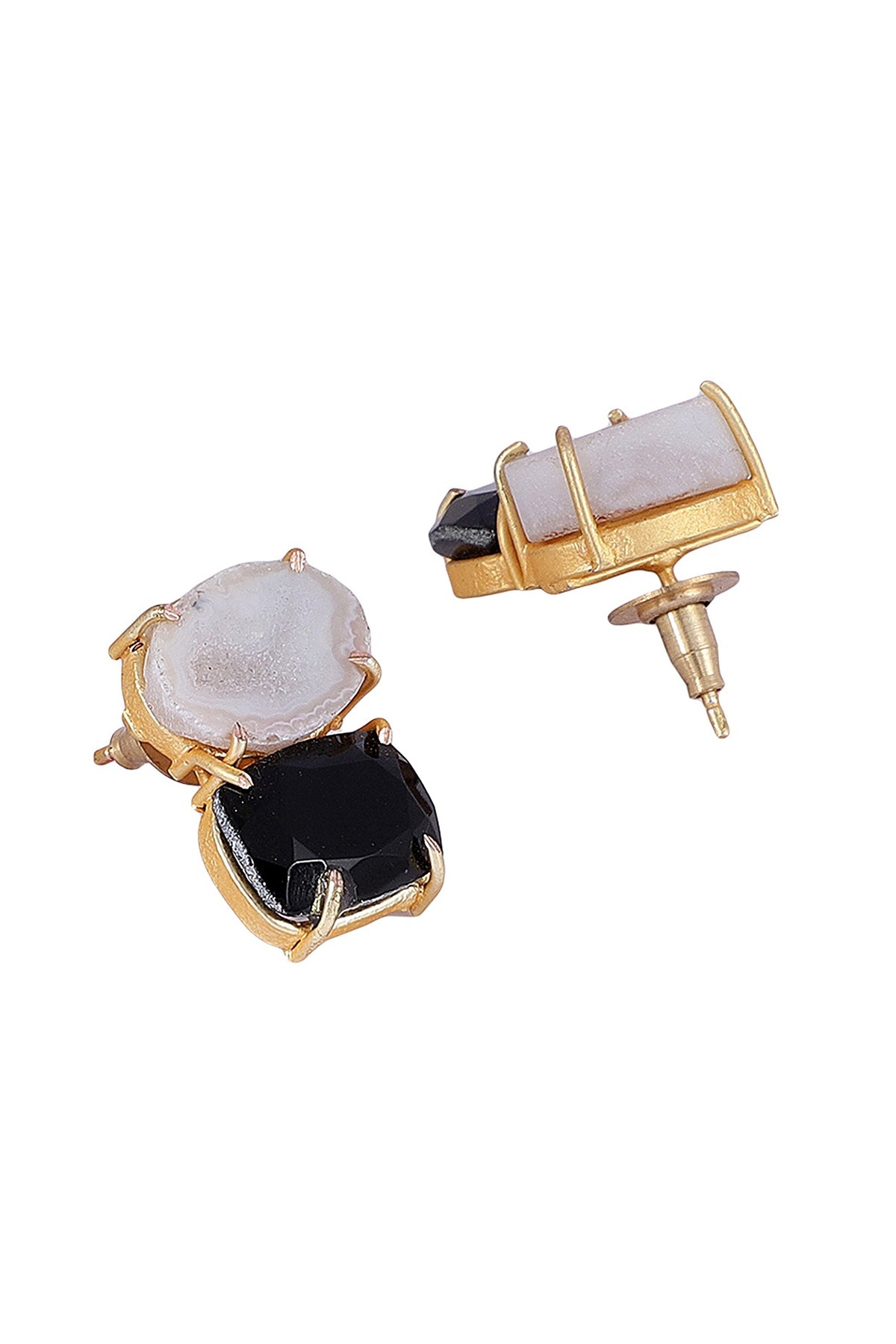 Gold Finish Onyx Stud Earrings