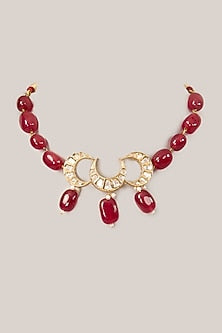 Rose Gold Finish Kundan Polki & Pearl Choker Necklace