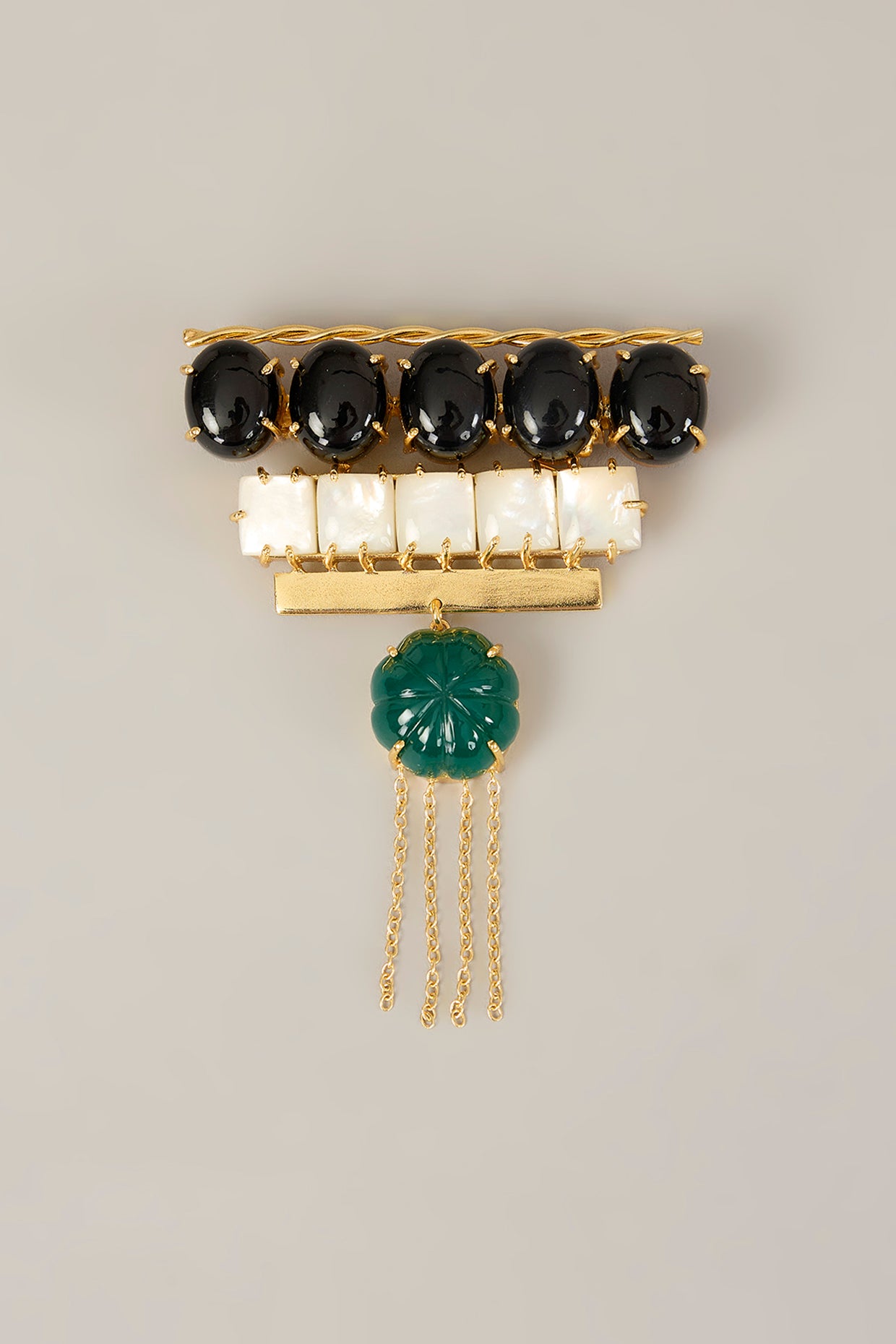 Gold Finish Black Onyx Brooch