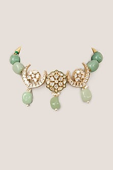 Gold Finish Kundan Polki & Pearl Choker Necklace