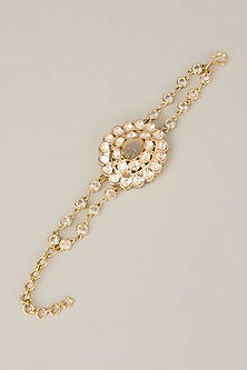 Gold Finish Kundan Polki & Pearl Bracelet