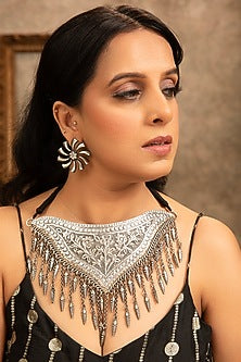 Silver Finish Oxidised Necklace Set