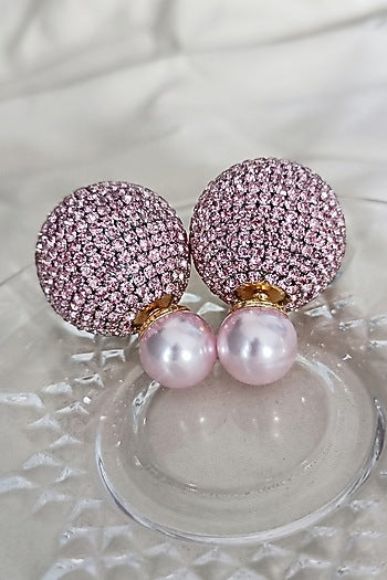 White Finish Zirconia & Pearl Dual Stud Earrings