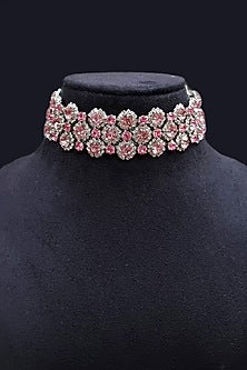 White Finish Zirconia & Crystal Choker Necklace
