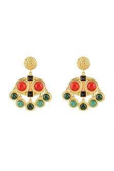 Gold Plated Malachite Stud Earrings