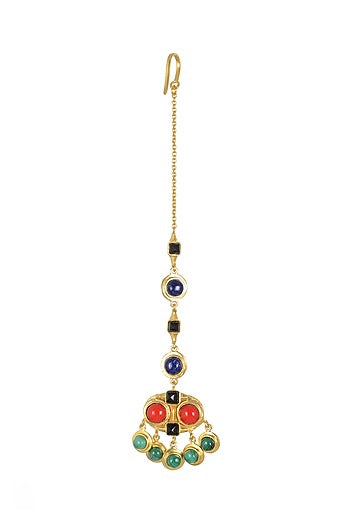 Gold Plated Malachite Maang Tikka