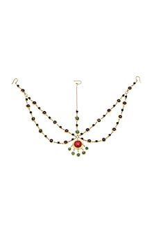 Gold Plated Red Coral Maang Tikka
