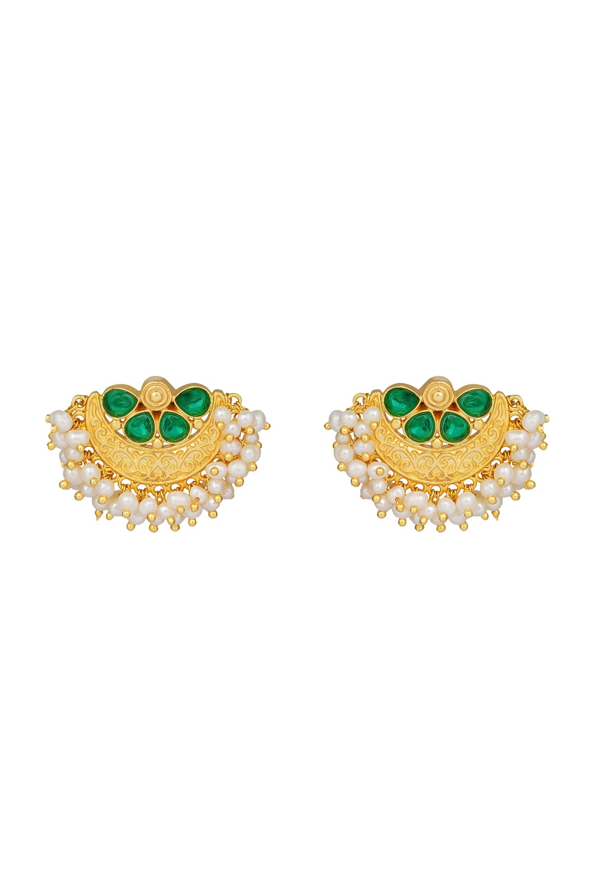 Gold Plated Green Cz Floral Studd Earrings