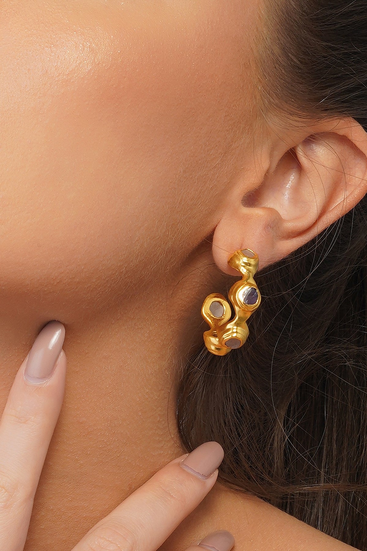 Gold Plated Rose Quartz Hoop Earrings