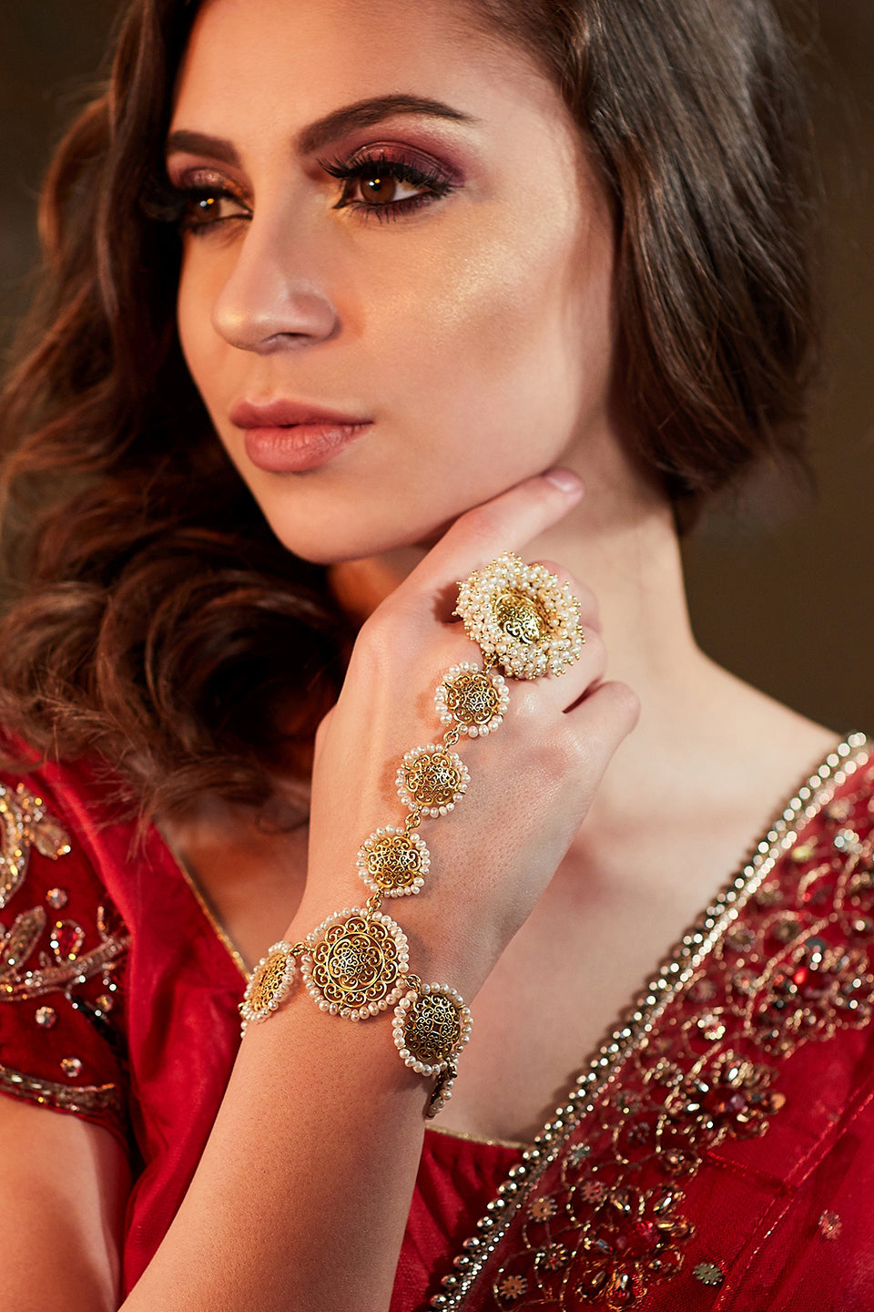 Gold Plated Pearl Hathphool