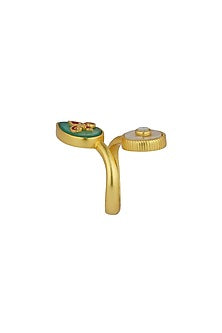 Gold Plated Green Onyx Enameled Ring