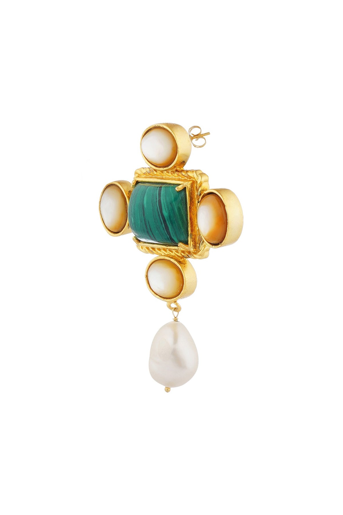 Gold Plated Baroque Pearl & Malachite Earrings