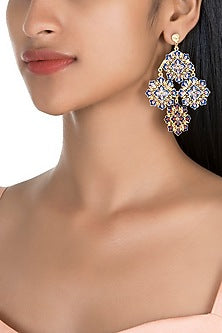 Gold Polish Enameled Floral Earrings