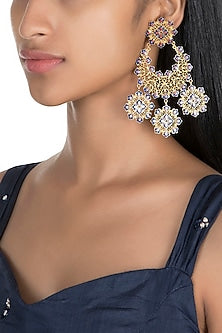 Gold Polish Enameled Floral Long Earrings