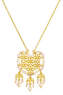Gold Plated Pearl Long Necklace Set In Gift Box