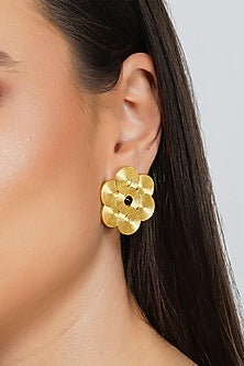 Gold Plated Black Onyx Stud Earrings