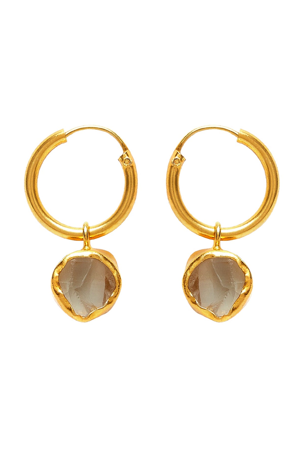 Gold Plated Green Amethyst Hoop Earrings