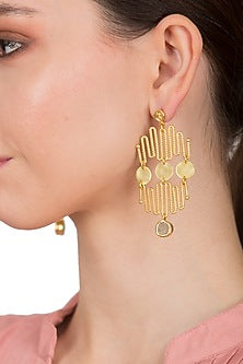 Gold Finish Yellow Aquamarine Dangler Earrings
