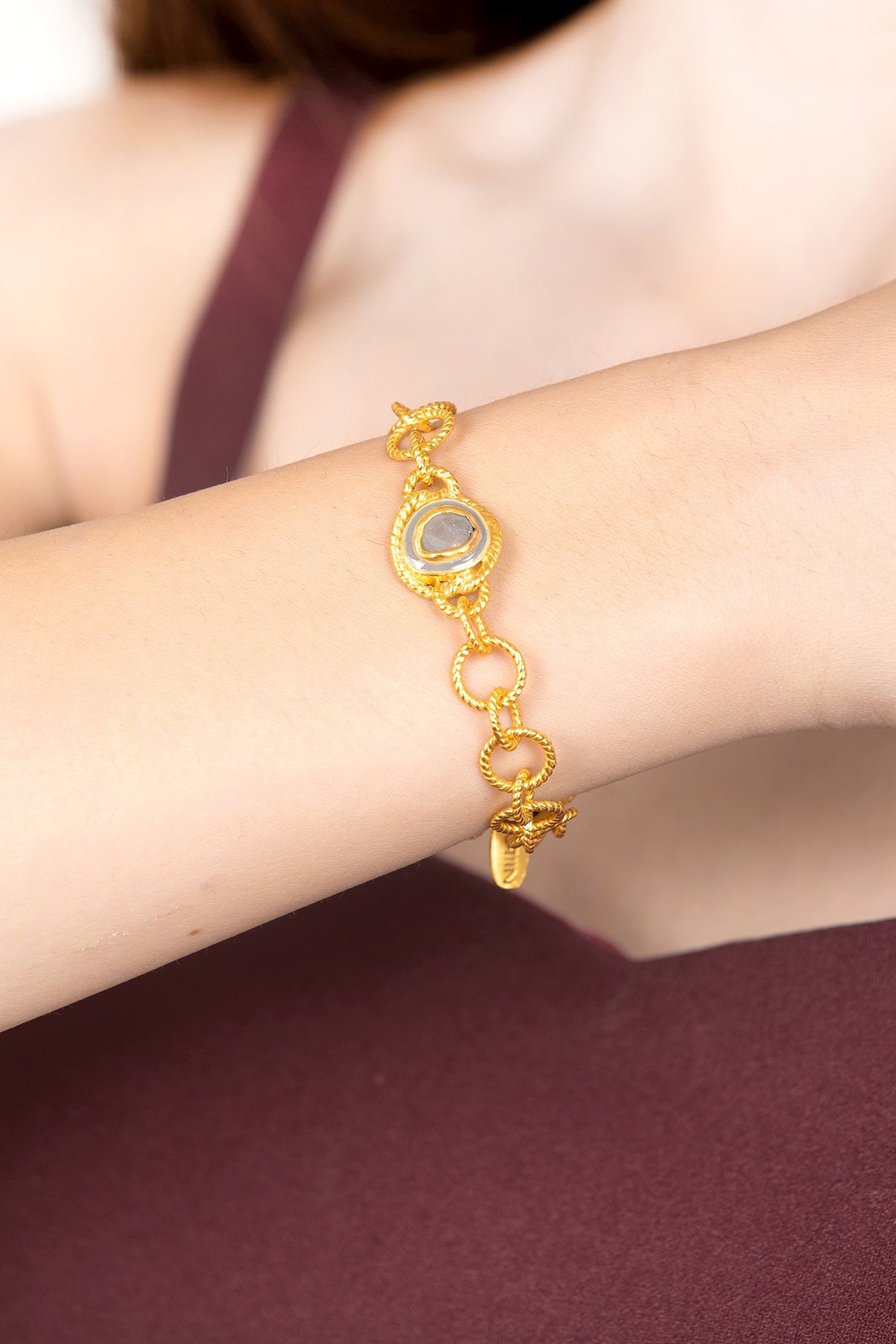 Gold Plated Rainbow Moonstone Link Bracelet