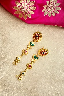 Gold Plated Cubic Zirconia Floral Dangler Earrings