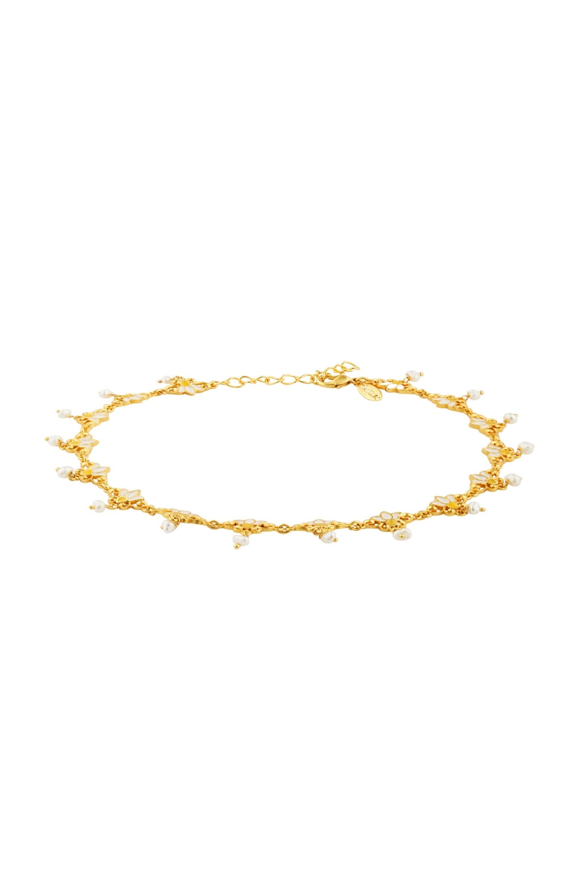 Gold Plated Pearl & Enamel Anklet