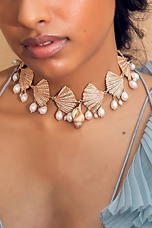 Rose Gold Finish Pearl Choker Necklace