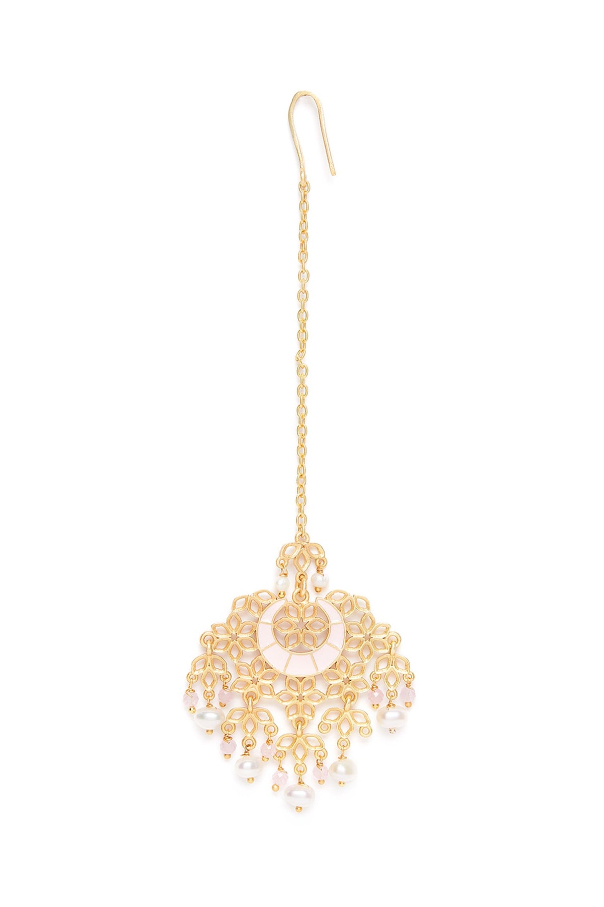 Gold Plated Pearl & Beaded Maang Tikka