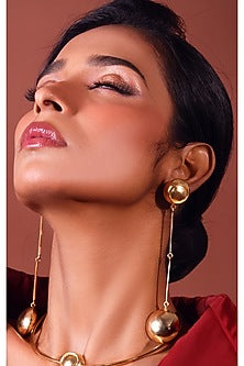 Gold Finish Gold Ball Dangler Earrings