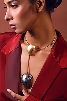 Two-Tone Finish Round Pendant Long Necklace