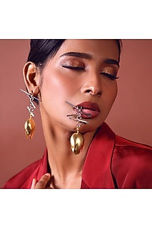 Two-Tone Finish Lotus Dangler Earrings