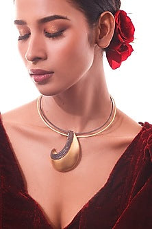 Two-Tone Finish Crescent Moon Necklace