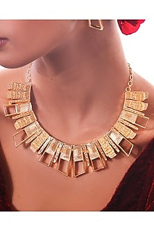 Gold Finish Textured Circular Necklace