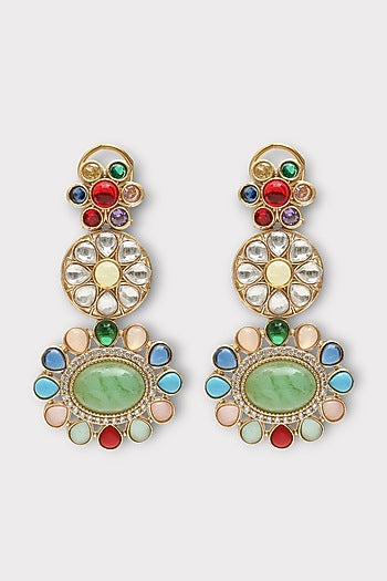 Black Rhodium Finish Kundan Polki Enameled Dangler Earrings