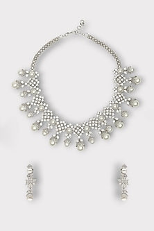 White Finish Pearl & Zircon Necklace Set
