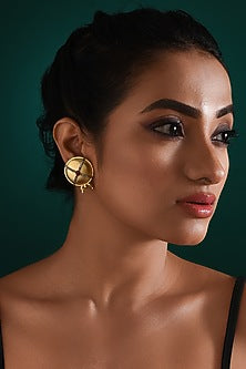 Gold Finish Zircon & Ruby Stud Earrings