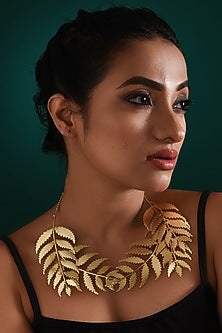 Gold Finish Leaf Statement Necklace