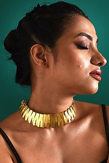 Gold Finish Geometric Choker Necklace