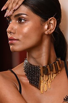 Two-Tone Finish Chain Hanging Choker Necklace